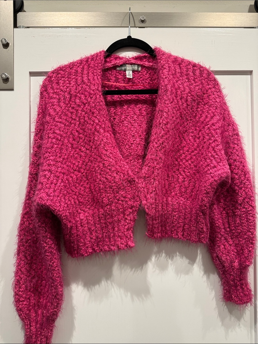Urban Outfitters Hot Pink Cropped Fuzzy V-Neck Cardigan